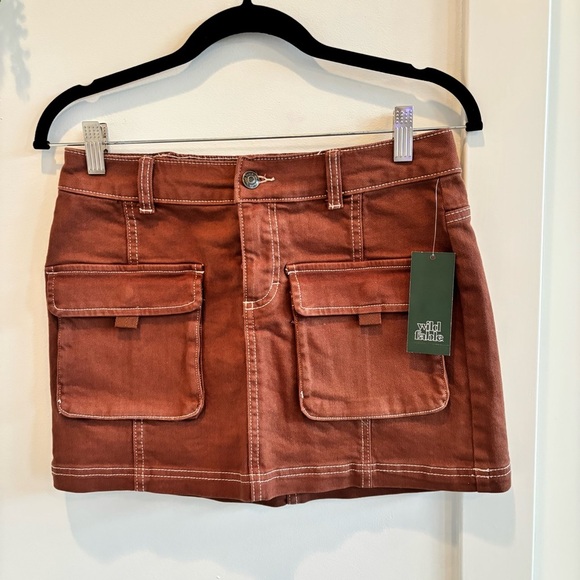 Wild Fable NWT Cargo Style Brown Denim Women's Mini Skirt Size XS - Picture 2 of 6